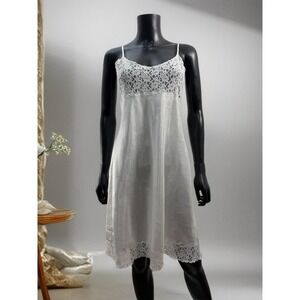 April Cornell White Lace Slip Dress Boho Cottagecore Midi Adjustable Straps S‎